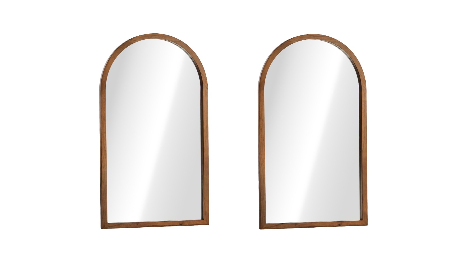 Oikiture Set of 2 Brown Wooden Arched Wall Mirror - 86 x 50cm