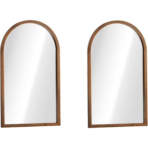 Oikiture Set of 2 Brown Wooden Arched Wall Mirror - 86 x 50cm