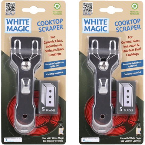 White Magic 2 Piece 14cm Scraper Cooktop Cleaner with 5 Blade - Silver