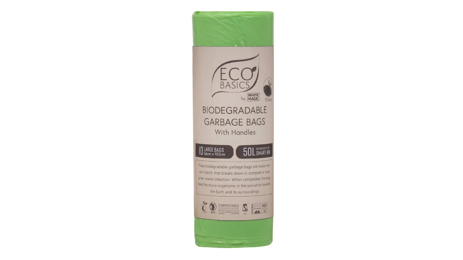 White Magic Pack of 10 Biodegradable Corn Starch Garbage Bags - Large