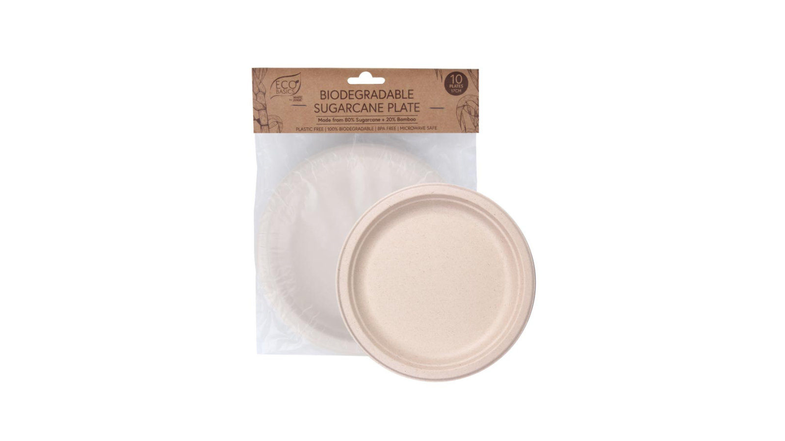 Eco Basics 10 Piece Biodegradable Sugarcane Plate - 17cm