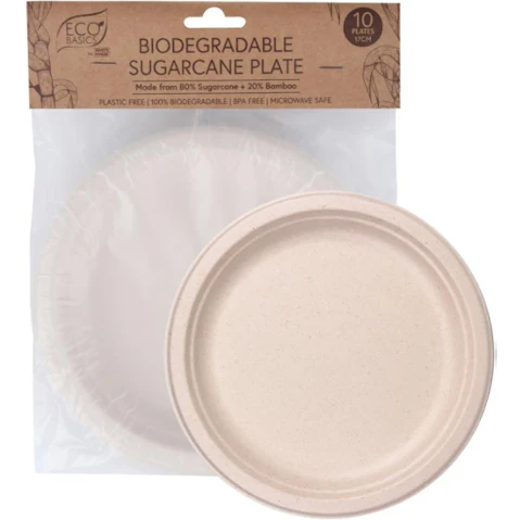 Eco Basics 10 Piece Biodegradable Sugarcane Plate - 17cm