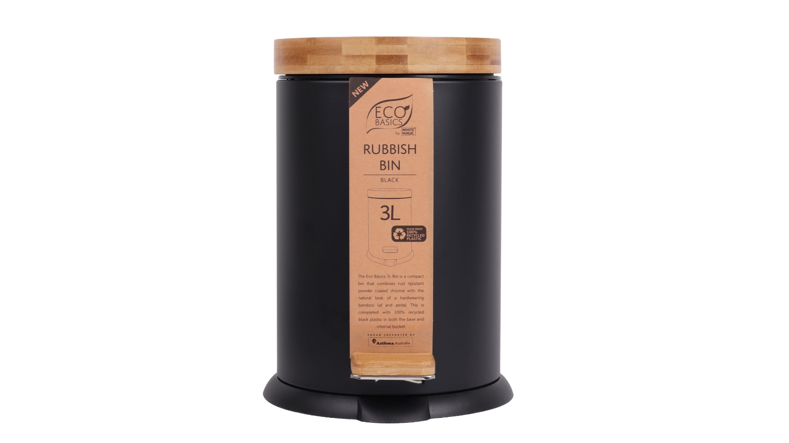 White Magic Eco Basics Rubbish Bin 3L - Black