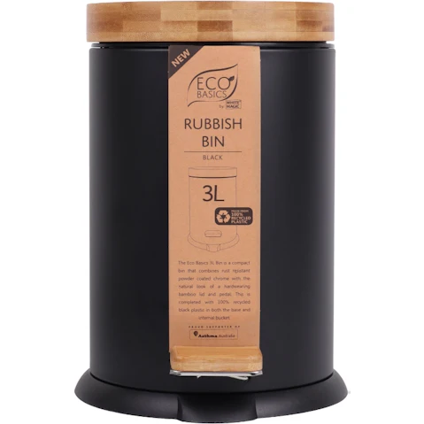 White Magic Eco Basics Rubbish Bin 3L - Black