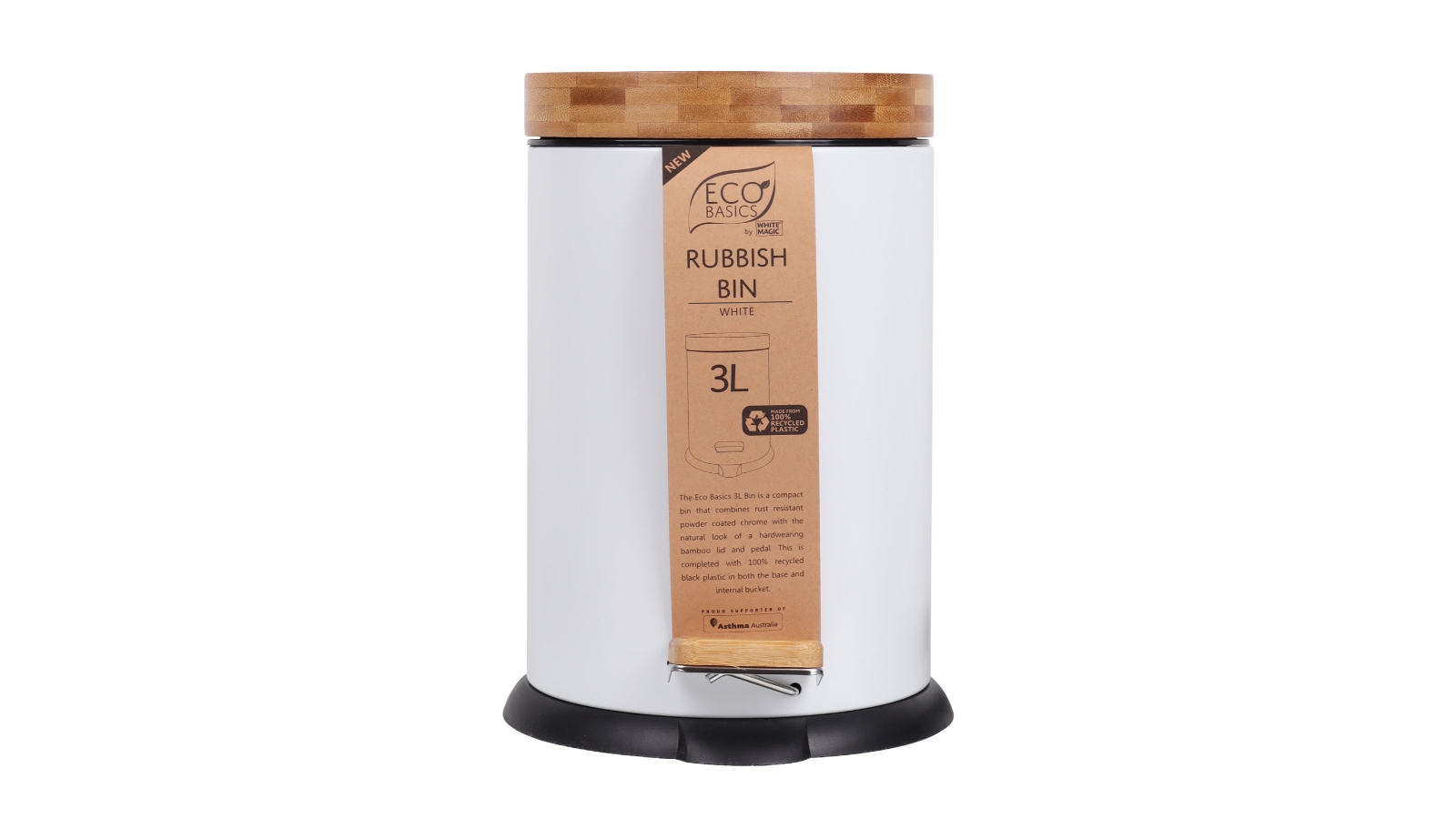 White Magic Eco Basics Rubbish Bin 3L - White