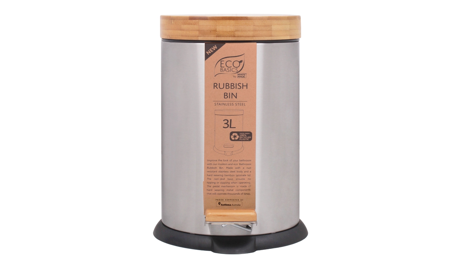 White Magic Eco Basics Rubbish Bin 3L - Stainless Steel