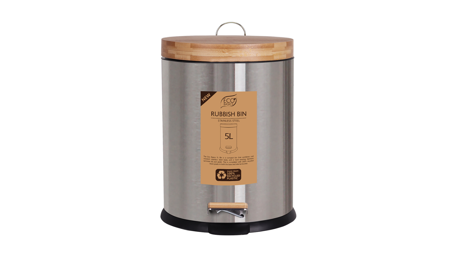 Eco Basics 5 Litre Rubbish Bin - Stainless Steel
