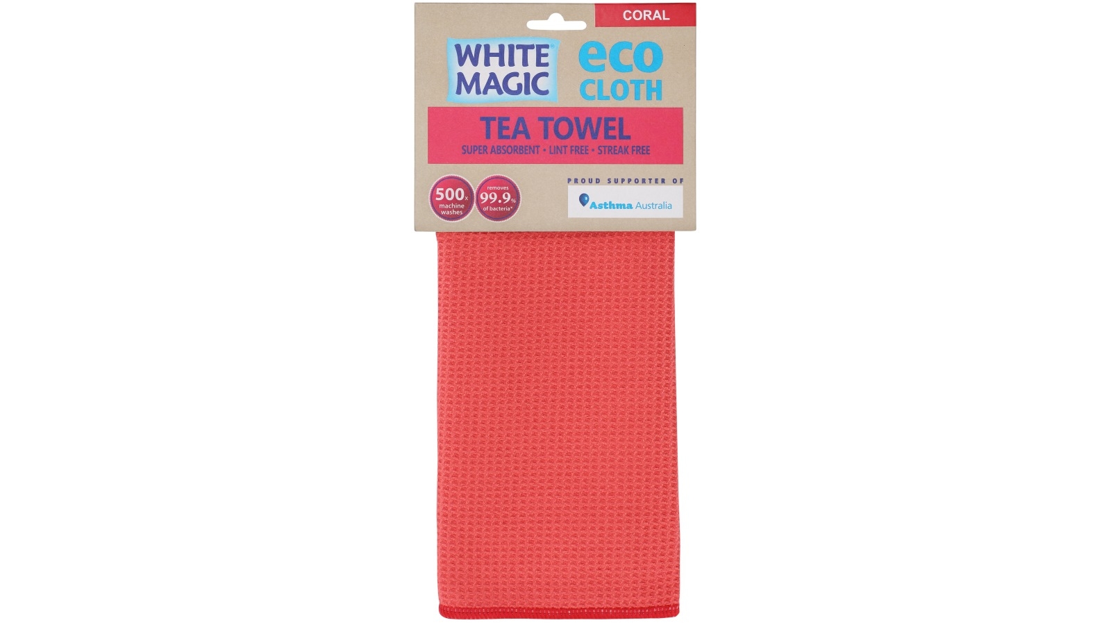 White Magic Single Tea Towel - Coral