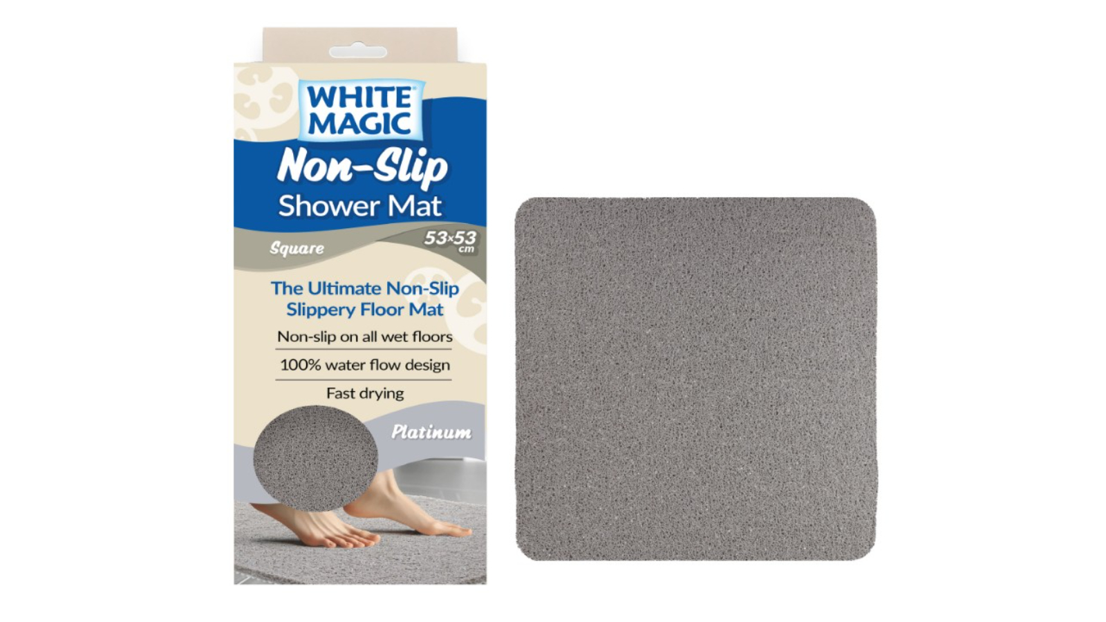 White Magic Square Platinum Non-Slip Shower Mat