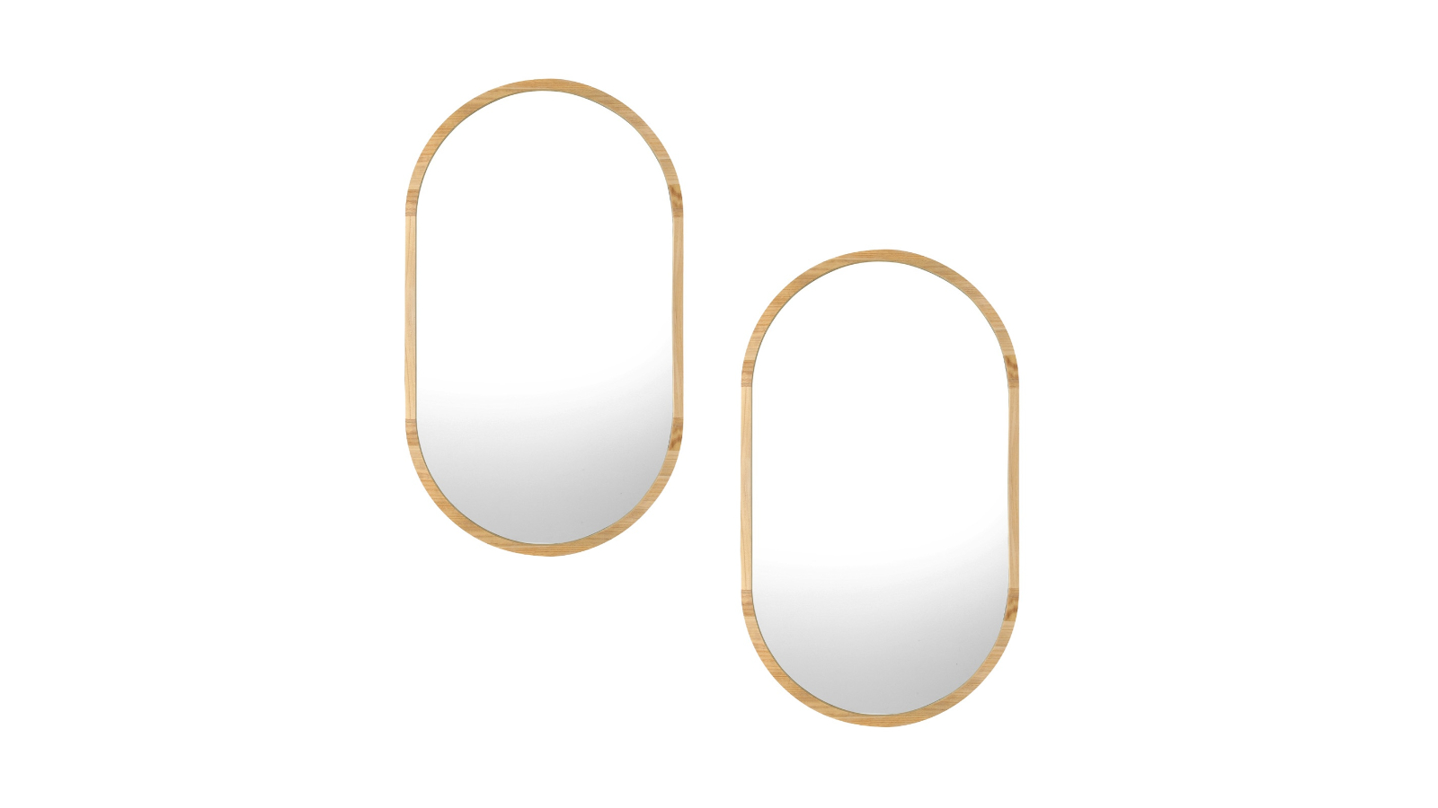 Oikiture Set of 2 Wooden Home Decor Oval Wall Mirror - 84 x 50cm