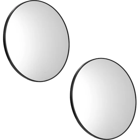 Oikiture Set of 2 Black Home Decor Round Wall Mirror