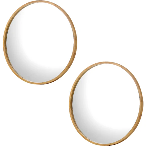 Oikiture Set of 2 Wooden Home Decor Round Wall Mirror