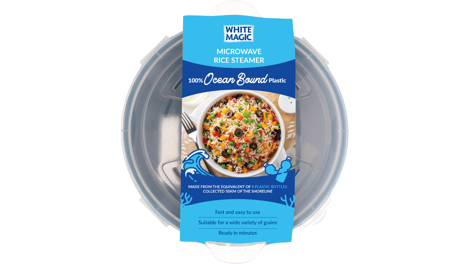 White Magic Ocean Bound Microwave Rice Steamer