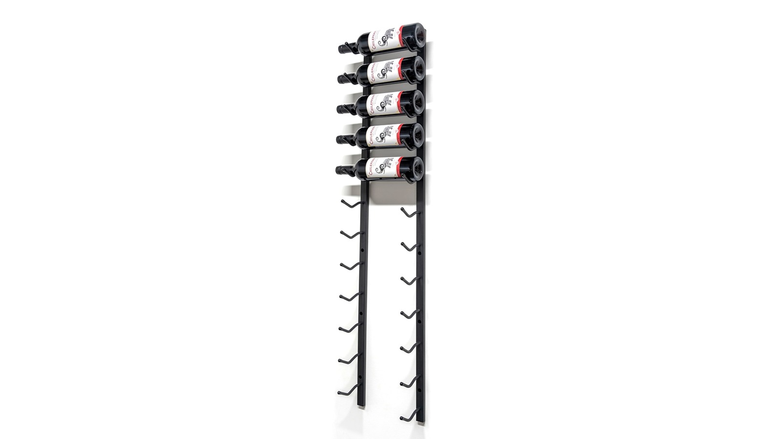 KingsBottle Metal Wall-Mounted C-Type Label Display Wine Rack - 1 Bottle Depth, 12 Bottle Height