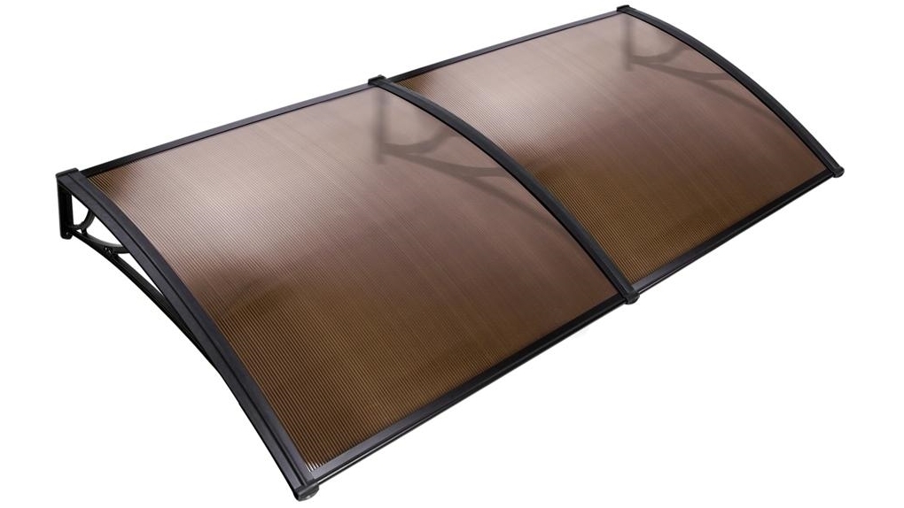 Instahut 1x2m DIY Window Door Awning Sun Shade with Brown Panel Black Brackets
