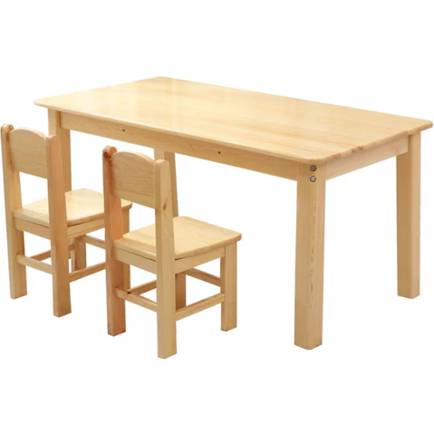 HelloDeal 120 x 60cm Wooden Kids Study Table and 2 Chair Set - Timber