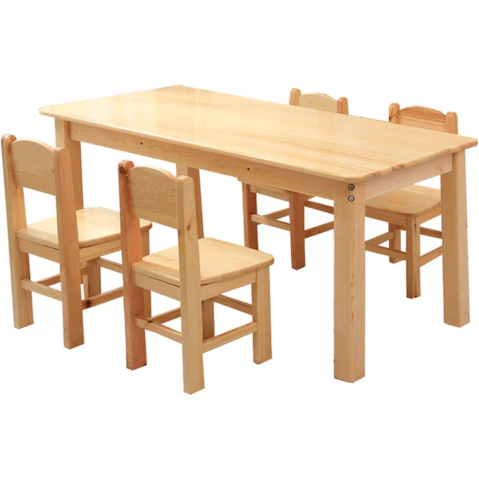 HelloDeal 120 x 60cm Wooden Kids Study Table and 4 Chair Set - Timber