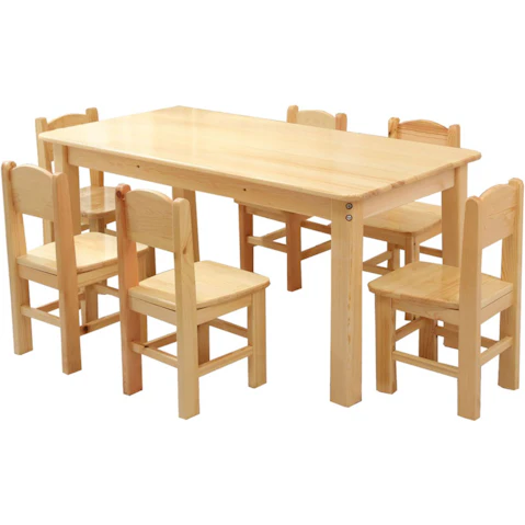 HelloDeal 120 x 60cm Wooden Kids Study Table and 5 Chair Set - Timber