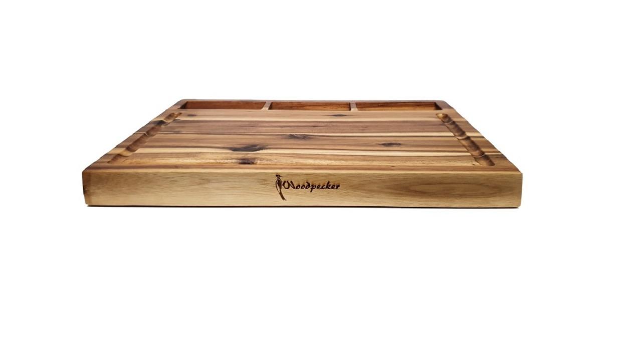 Pspoilz Woodpecker Rectangular Acacia Board with Built-in Bowl - 48 x 35 x 3cm