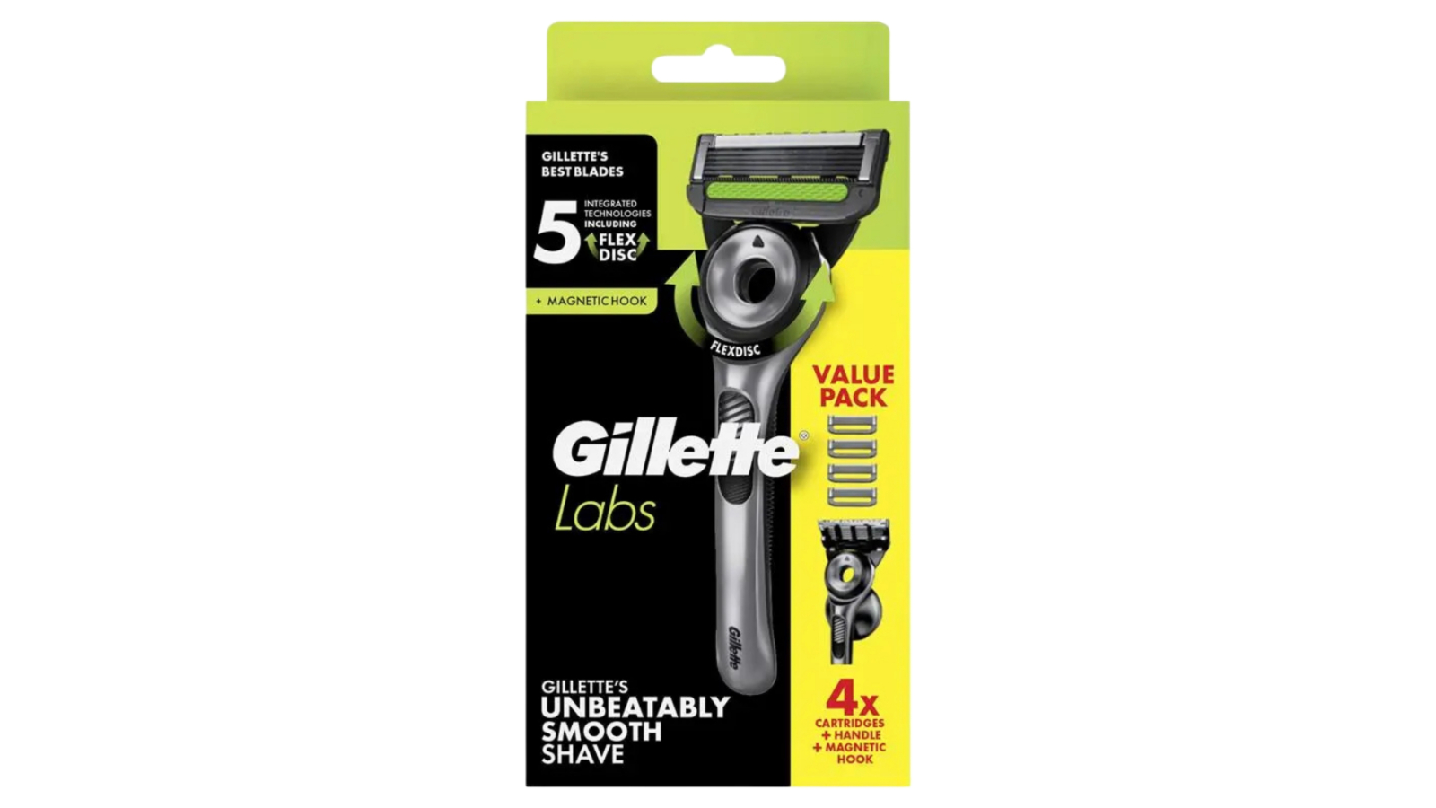 Gillette 4 Piece Labs Handle Cartridges and Magnetic Hook