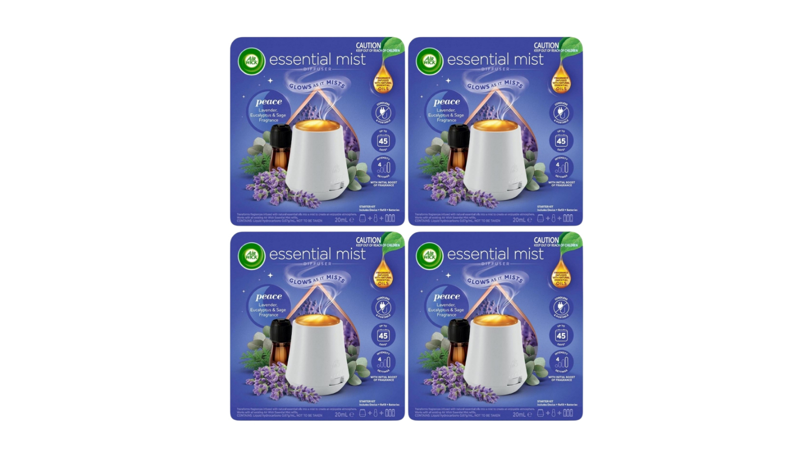 Air Wick 4 Piece Lavender Eucalyptus Essential Mist - 20ml