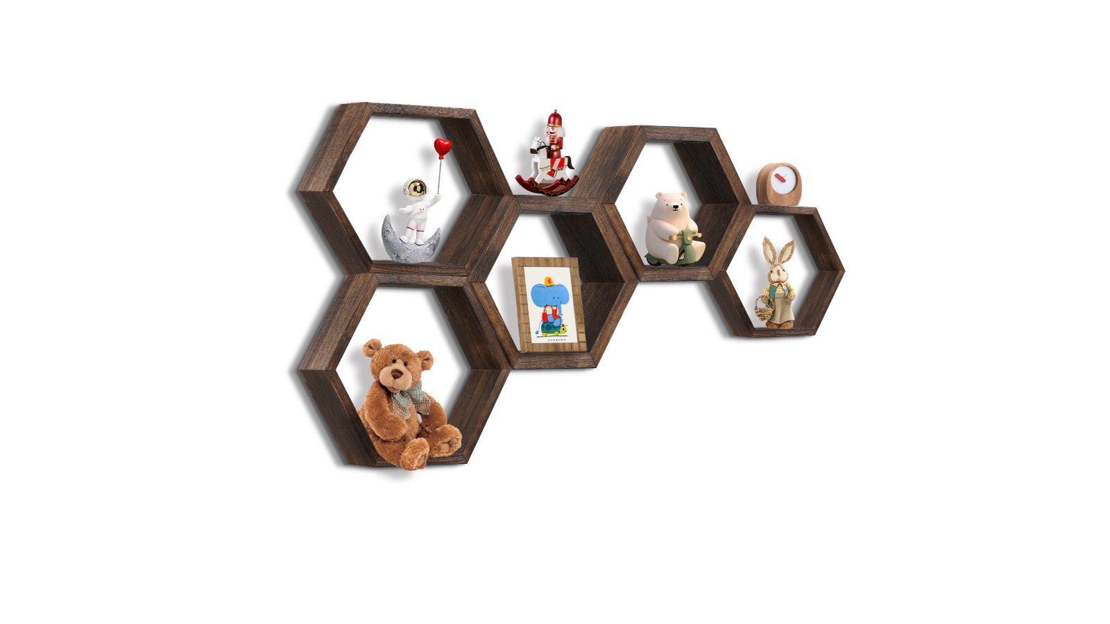 Set of 5 Wood Honeycomb Hexagon Floating Shelves - Dark Brown