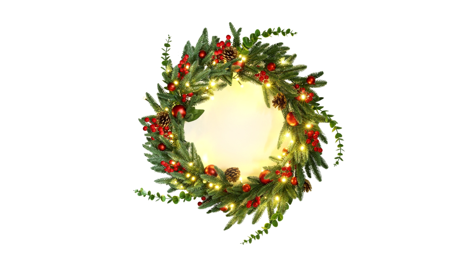 Jingle Jollys 60cm LED Garland Berries Pine Cones Christmas Wreath