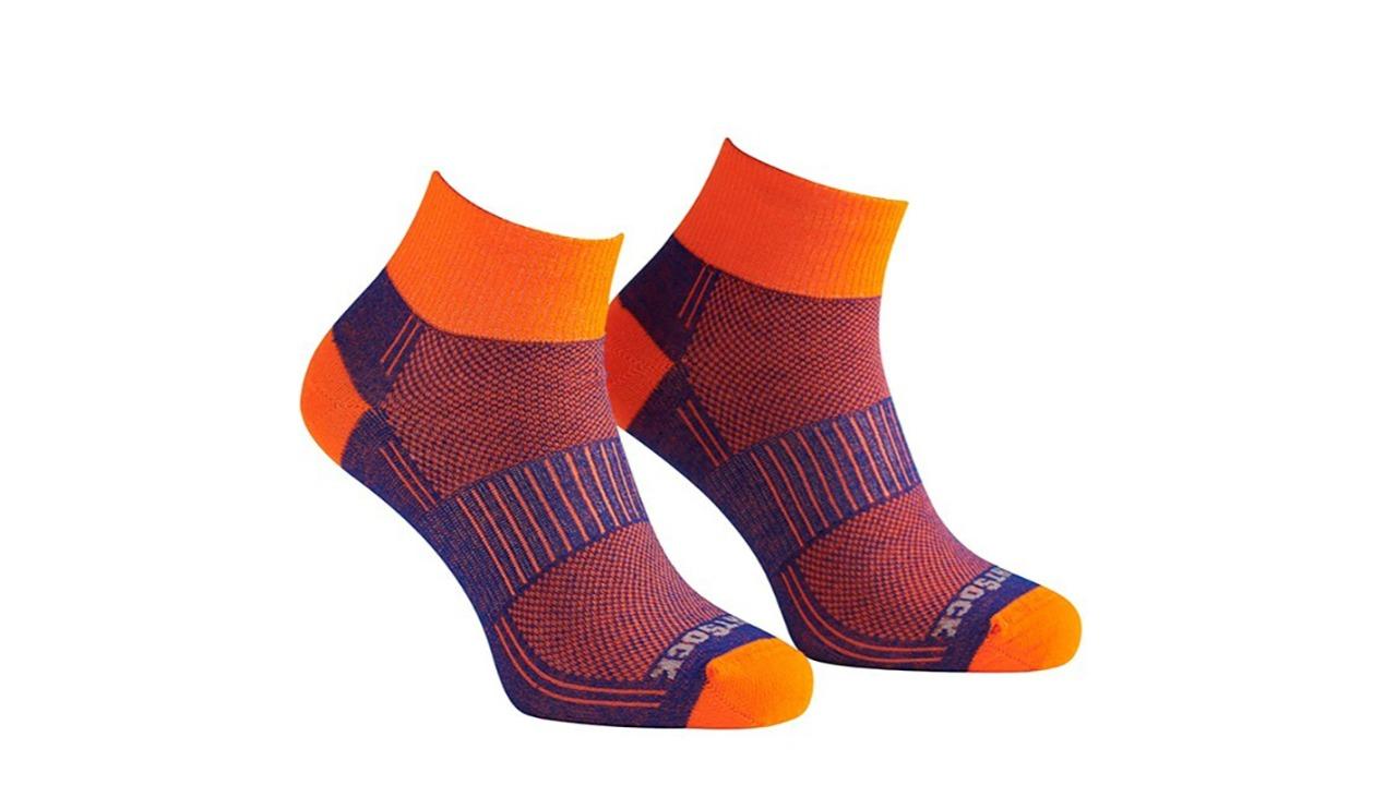 Wrightsock Coolmesh II Quarter Unisex Running Socks X-Large AU 12 Mens - Royal/Orange
