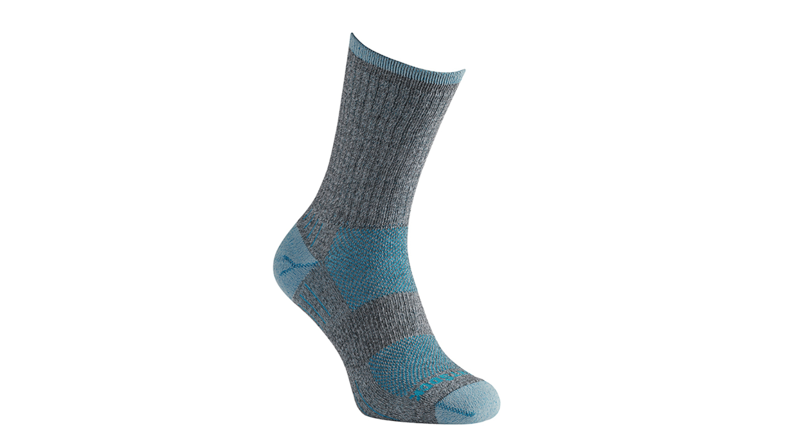 Wrightsock Escape Crew Socks Medium AU 4-7.5 Mens/6.5-9 Womens - Ash/Turquoise