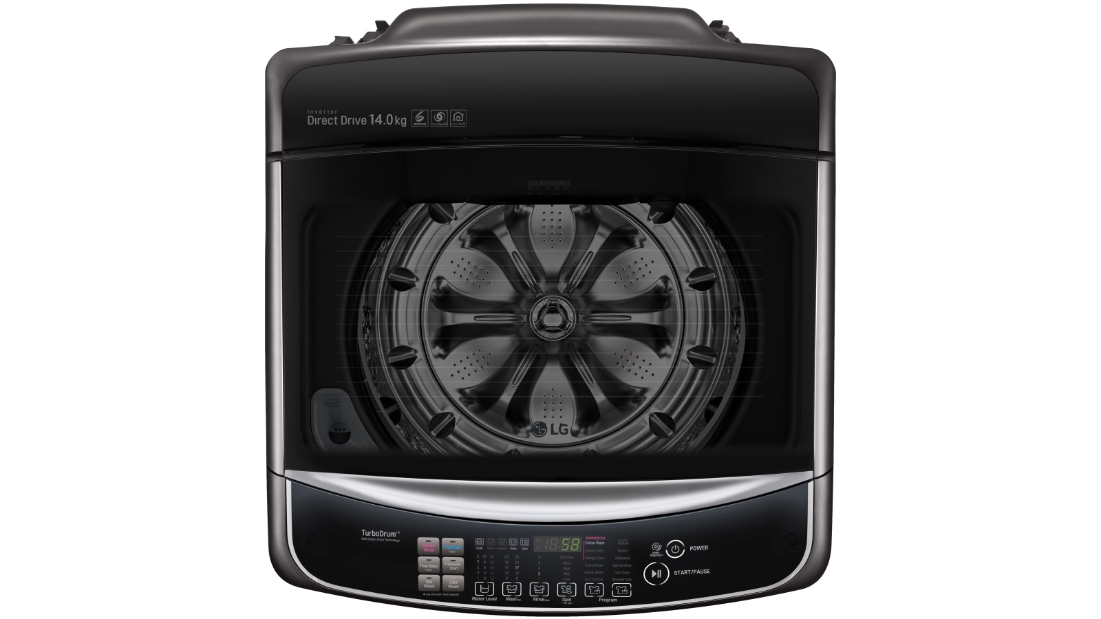 LG 14kg Top Load Washing Machine with TurboClean3D Black Stainless