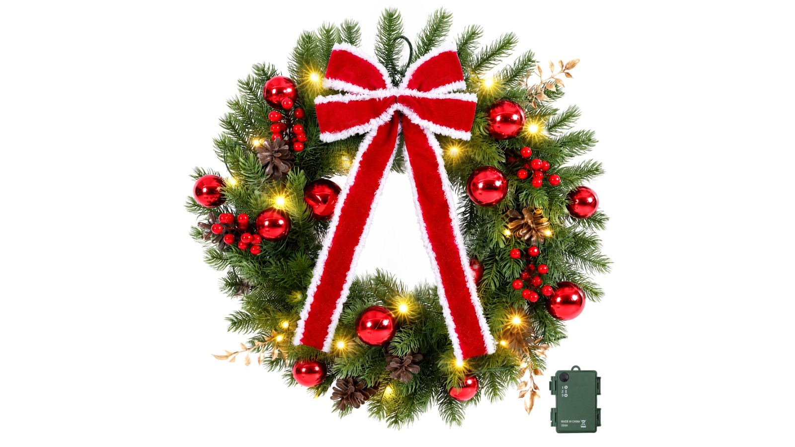 Jingle Jollys 60cm Pre-lit Christmas Wreath Garland