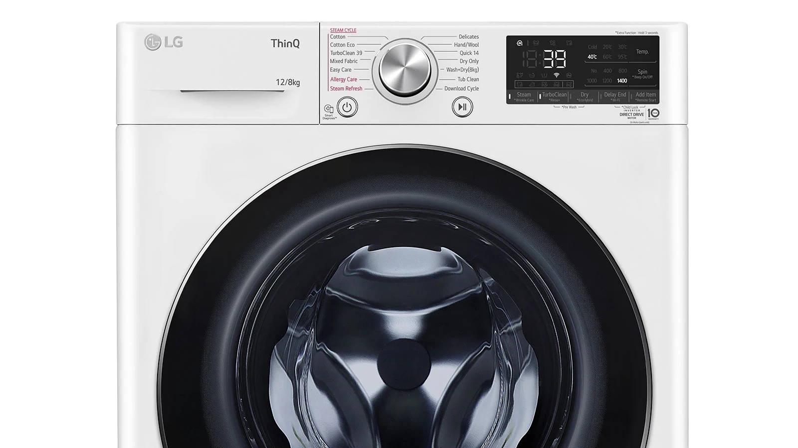 LG 12/8kg Series 9 Front Load Washer Dryer Combo with Steam White