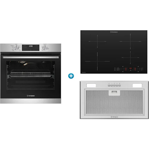 Westinghouse 600mm Multi-Function 8 Electric Oven with AirFry plus Powerlite Induction Cooktop and Integrated Rangehood