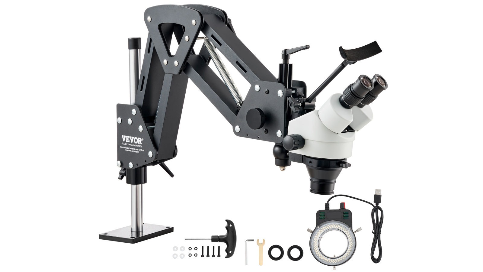 Vevor 7X-45X Multi-Directional Microscope with Spring Bracket Ring Light Jewelry