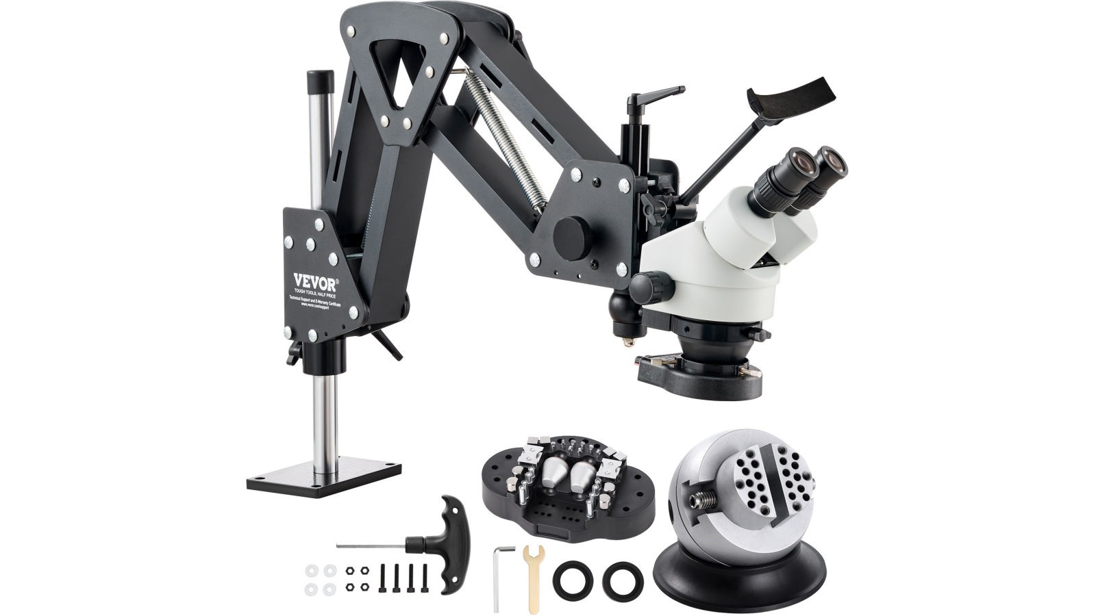 Vevor 7X-45X Multi-Directional Microscope Spring Bracket Ball Vise Ring Light