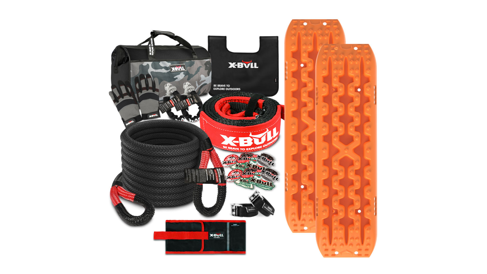 X-Bull Gen 3.0 Board Snatch Strap Off Road 4WD 13 Piece Winch Recovery Kit - Orange
