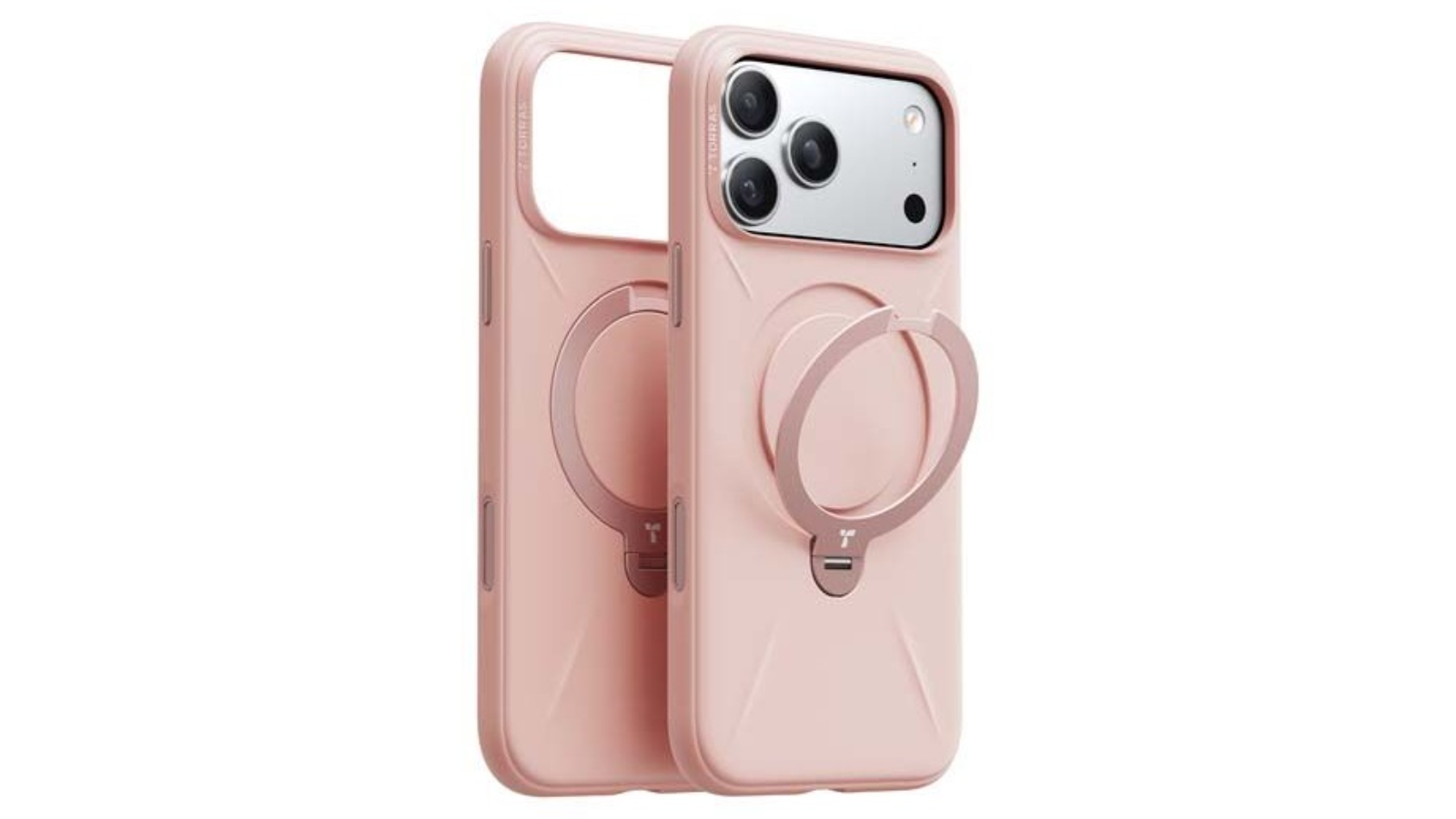 Torras Ostand Spin Silicon MagSafe Case for iPhone 17 Pro - Rain Mist Pink/Blue