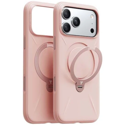 Torras Ostand Spin Silicon MagSafe Case for iPhone 17 Pro - Rain Mist Pink/Blue