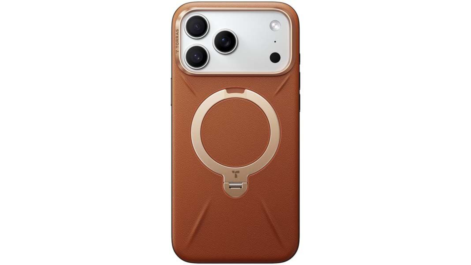 Torras Ostand Spin Fusion Vegan Leather MagSafe Case for iPhone 17 Pro - Elegant Dark Brown