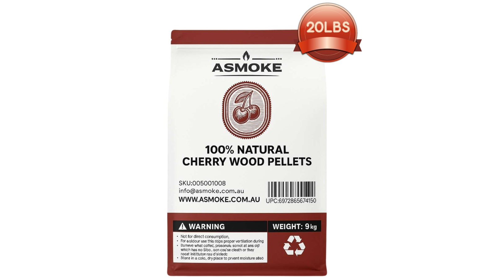 Asmoke 100% 9kg Natural Cherry Wood BBQ Smoker Pellets