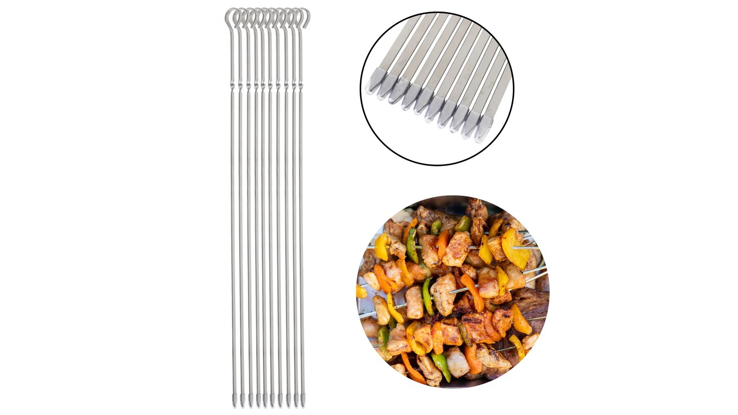 Asmoke 10-Pack 43.1cm Metal Kabob Skewers