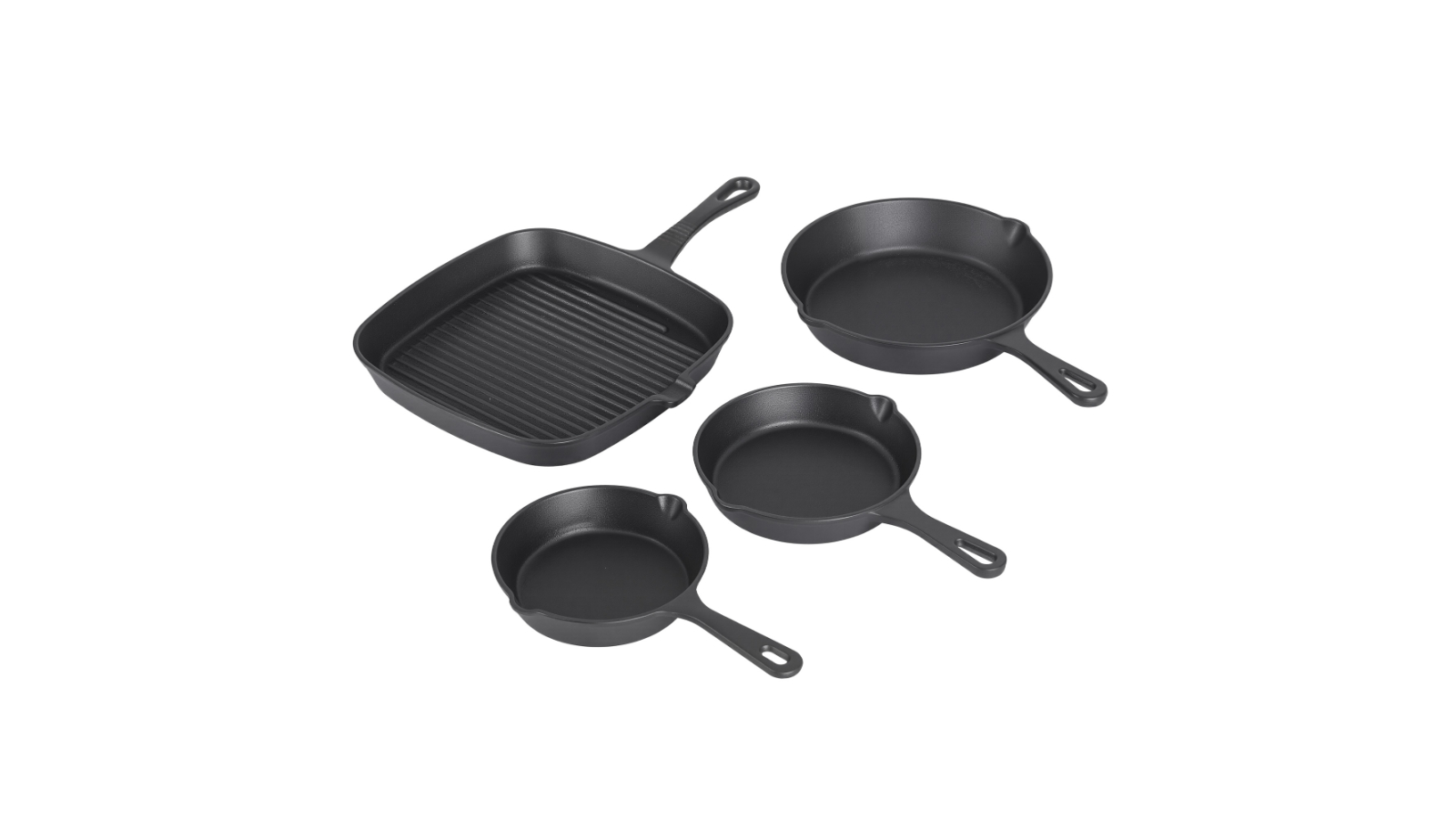 5-Star Chef 14/16/20/24cm Cast Iron Frypan Skillet Induction Cookware Set - Black