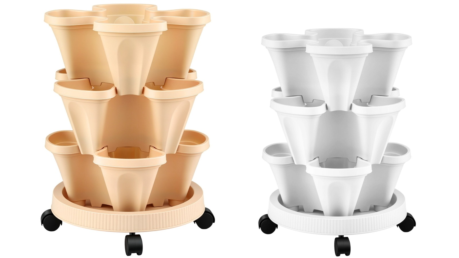 Green Fingers 3 Tier Stackable Vertical Strawberry Planter Tower with Wheels