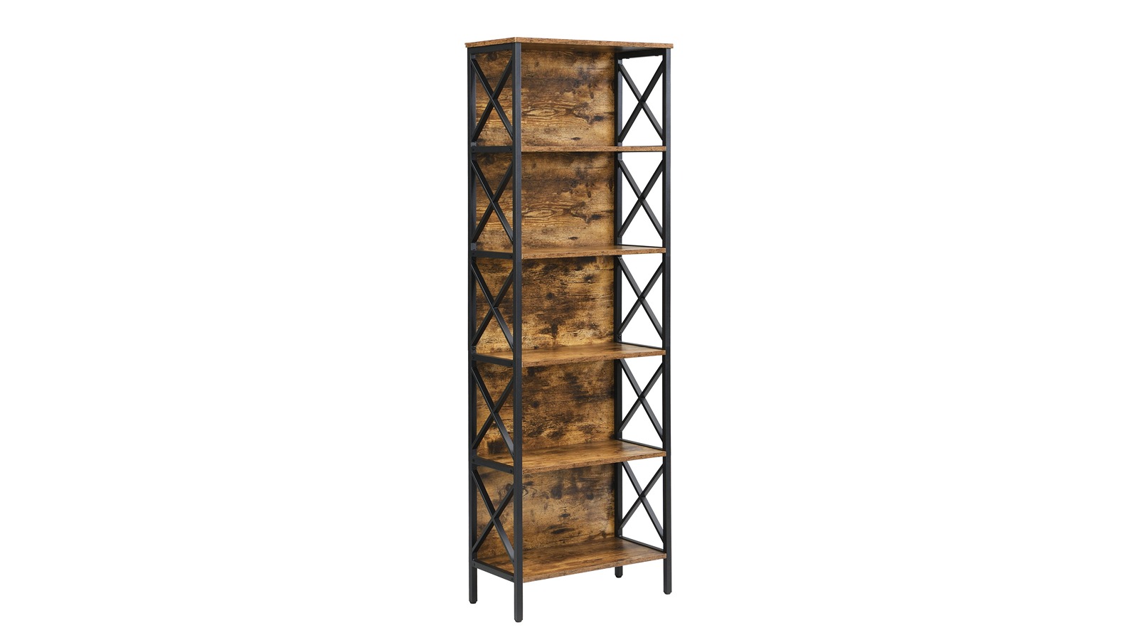 Maxhomm 6-Tier 180cm Industrial Tall Bookcase with Metal Side Panel and X-Frame - Brown