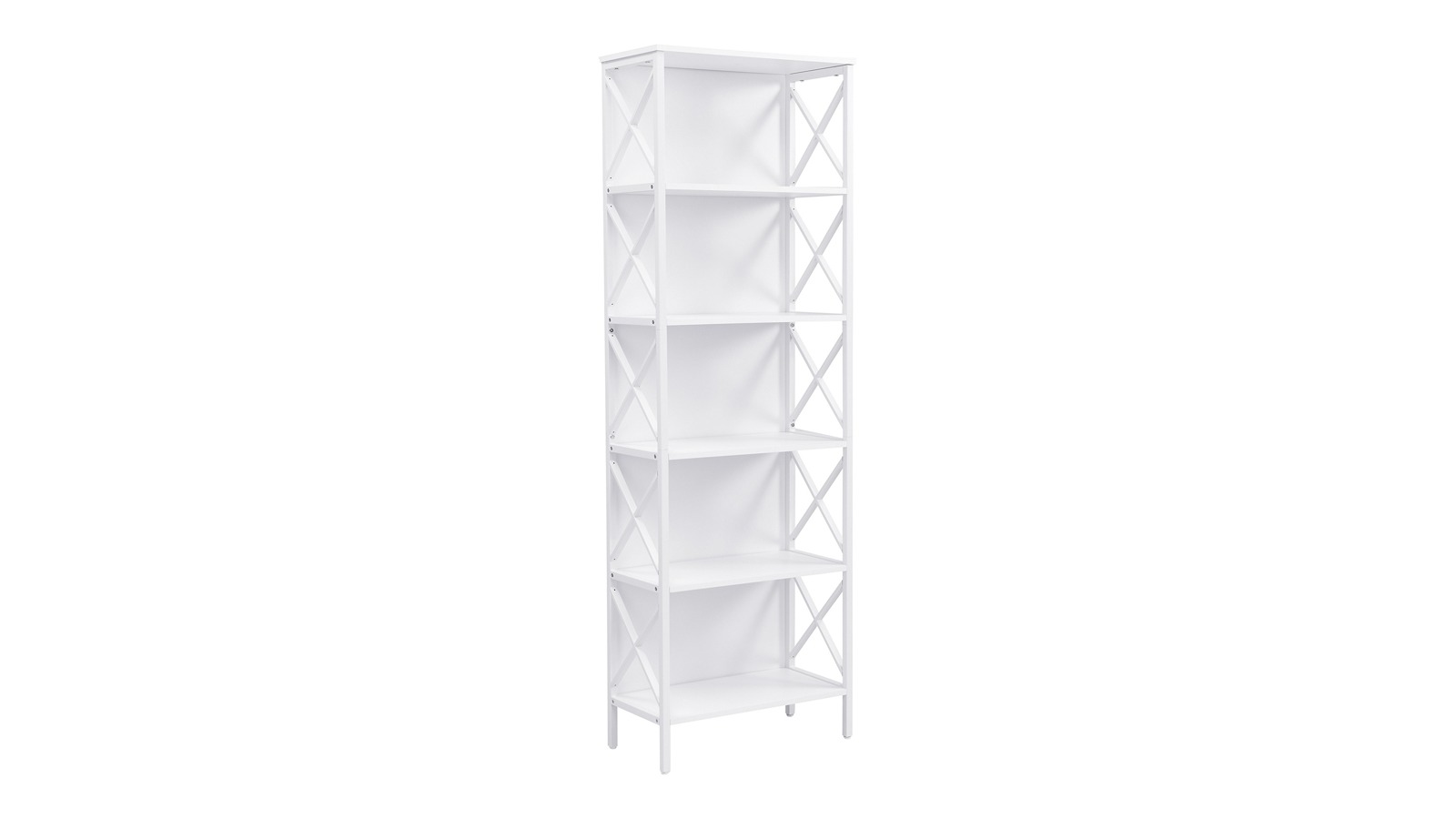Maxhomm 6-Tier 180cm Industrial Tall Bookcase with Metal Side Panel and X-Frame - White
