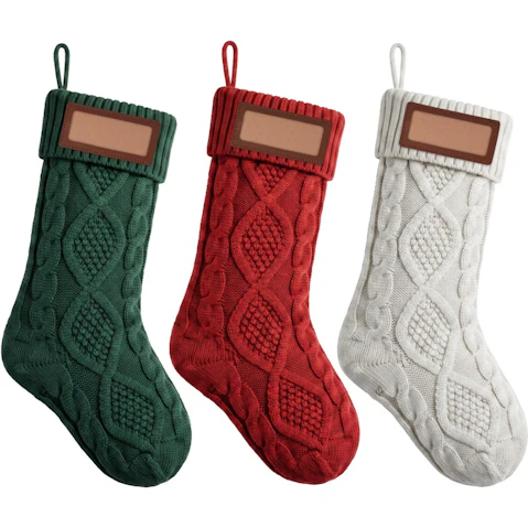 Jingle Jollys 3 Piece Personalized Christmas Stockings with Leather Patches - 16inch