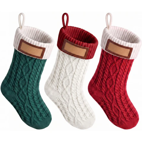 Jingle Jollys 3 Piece Personalized Christmas Stockings with Leather Patches