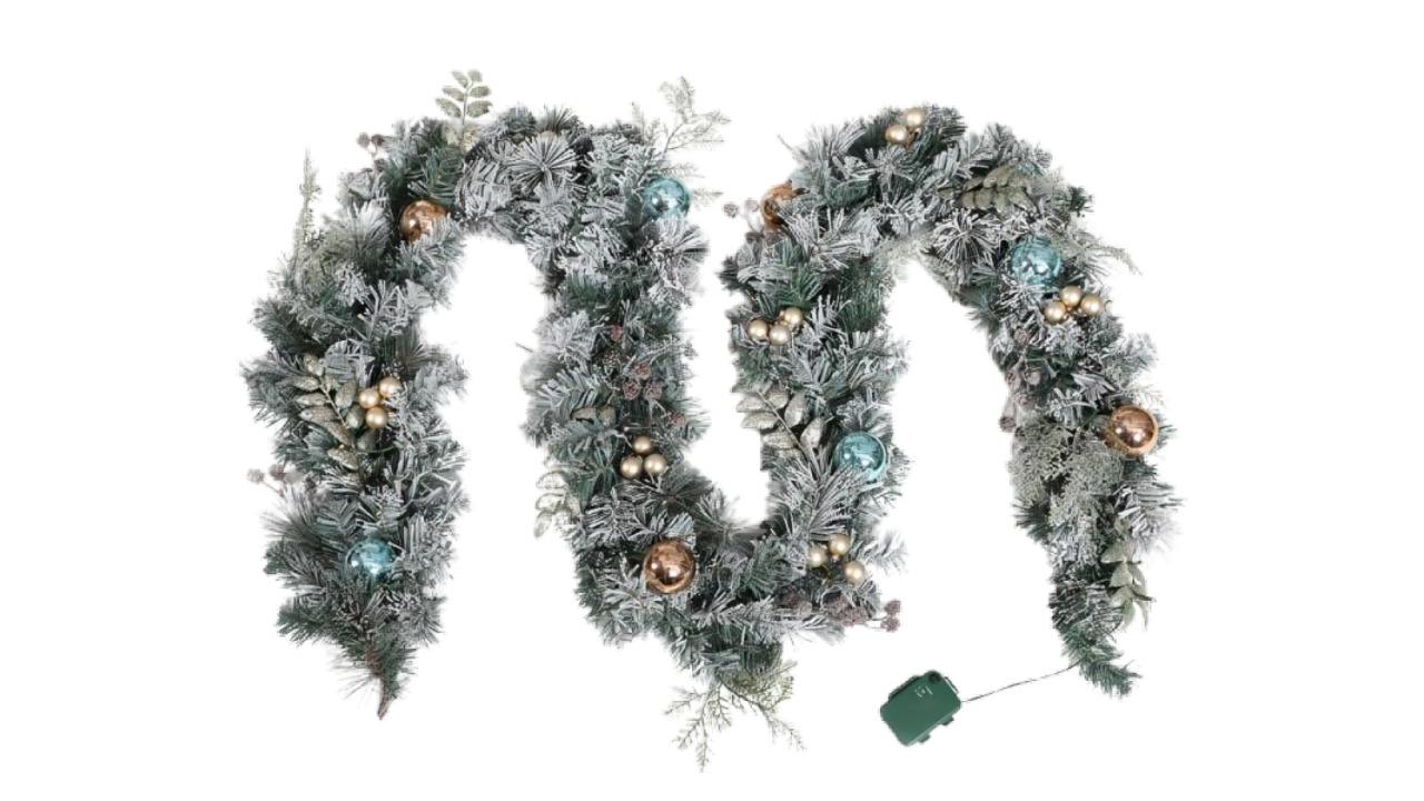 Jingle Jollys LED Light Christmas Garland with Snowy Decoration - 270cm