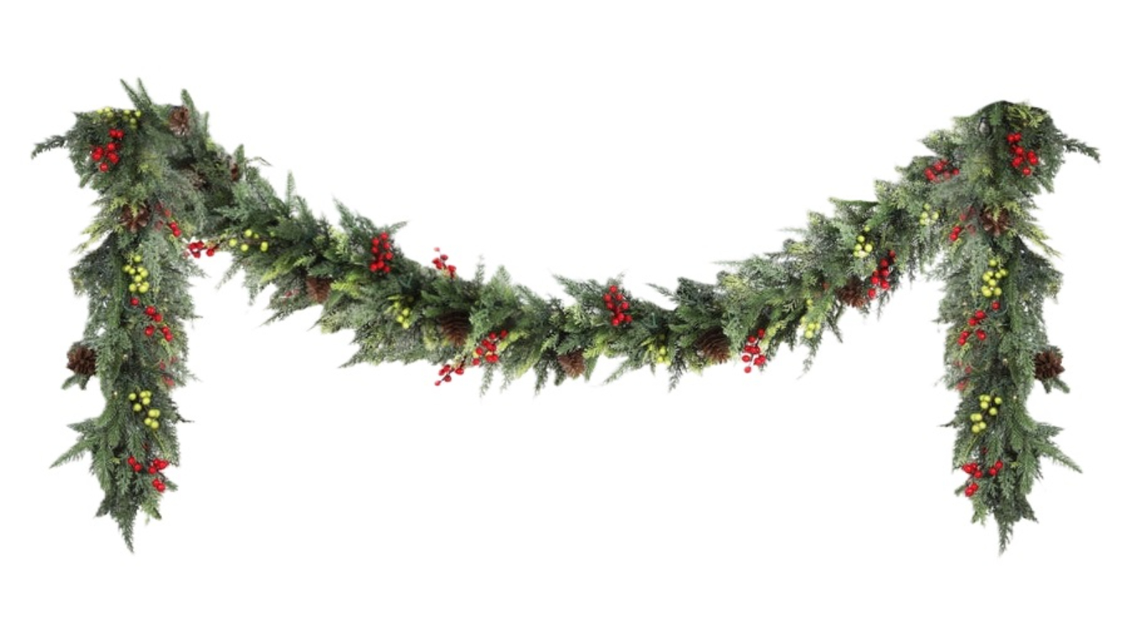 YS Pre-lit LED Green Christmas Garland with Pine Cone