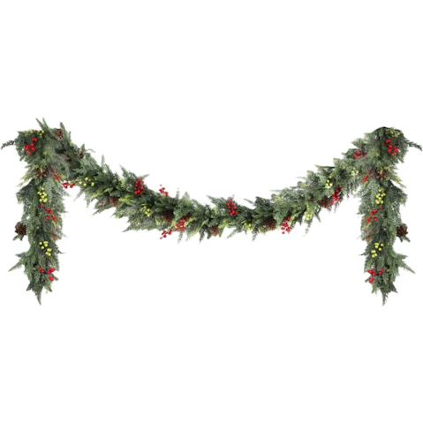 YS Pre-lit LED Green Christmas Garland with Pine Cone